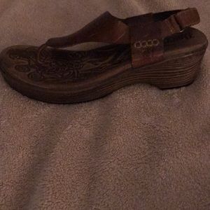 Brown wedge sandals with Velcro strap